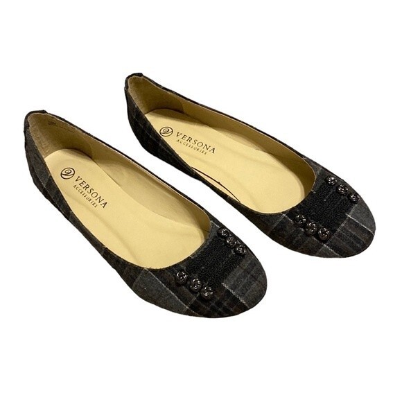 NWT Versona Plaid Flats with Embroidered Embellishments Women's Size 10 Fall - Picture 1 of 8